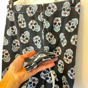 Sugar skull colorful leggings stretch pants black
